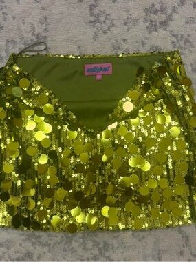 Edikted Lime Green Sequin Mini Skirt